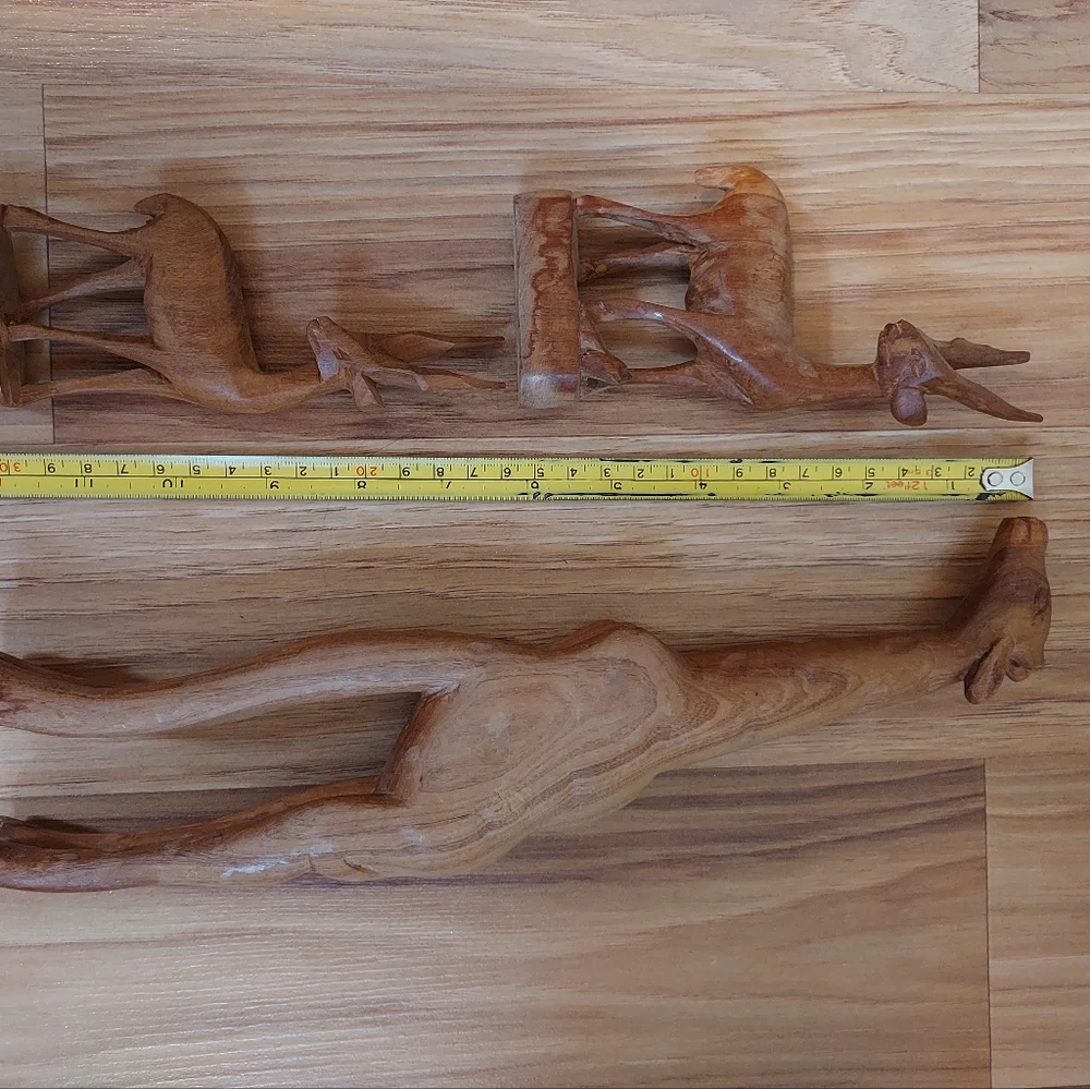 Vintage Hand Carved Wooden Gazelle And Giraffe Figurines African Animal Set Of 3 - Picture 12 of 13